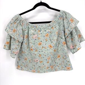 Laia Anthropologie Ashtabula Off Shoulder Top Small Eyelet Floral Embroidered